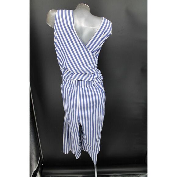 J CREW BLUE/WHITE STRIPED CAPRI ROMPER PLUS SIZE 24 V-NECK SLEEVELESS - Picture 6 of 10